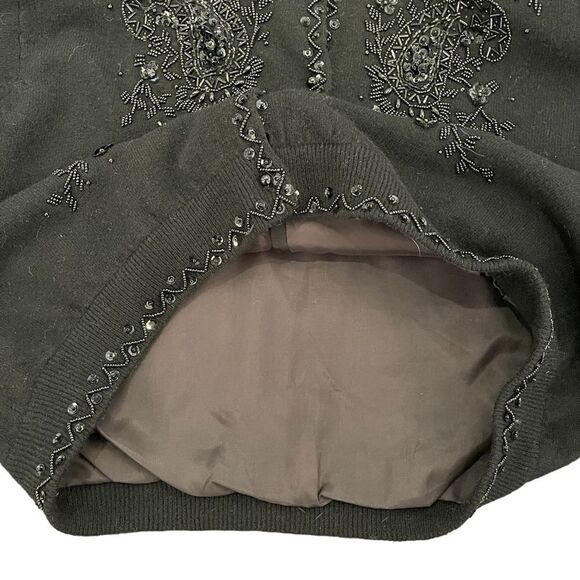 Vintage Dalmy’s Beaded Cardigan Black Wool Blend Christmas Women's M - Picture 5 of 12